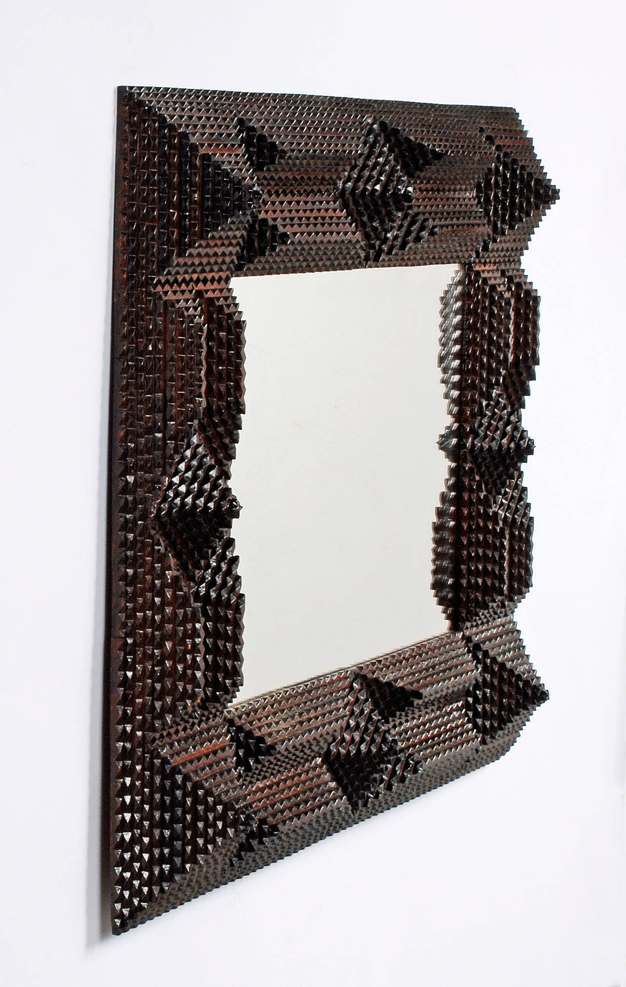 20th Century Tramp Art Mirror Frame with Diamond Design