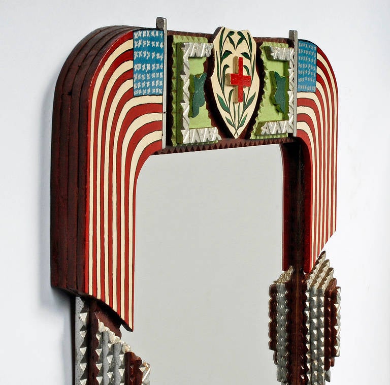 Inspired Patriotic Themed Tramp Art Mirror In Excellent Condition In Manalapan, NJ
