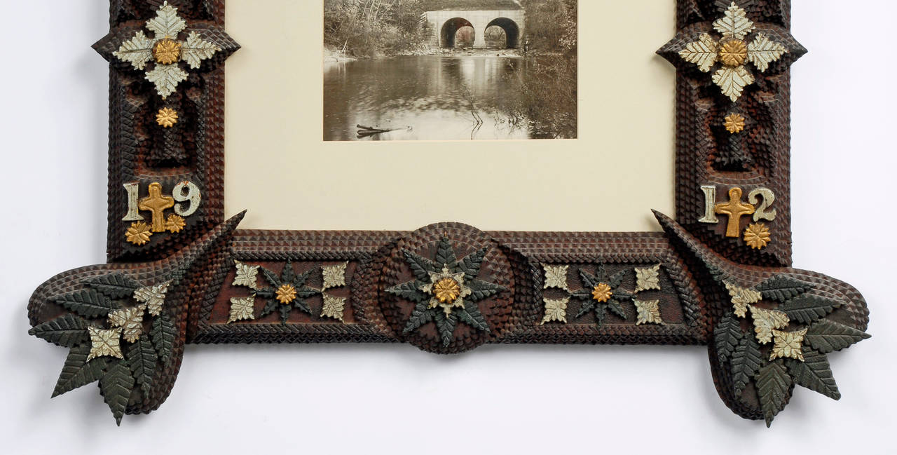 Early 20th Century Painted Tramp Art Frame, circa 1912