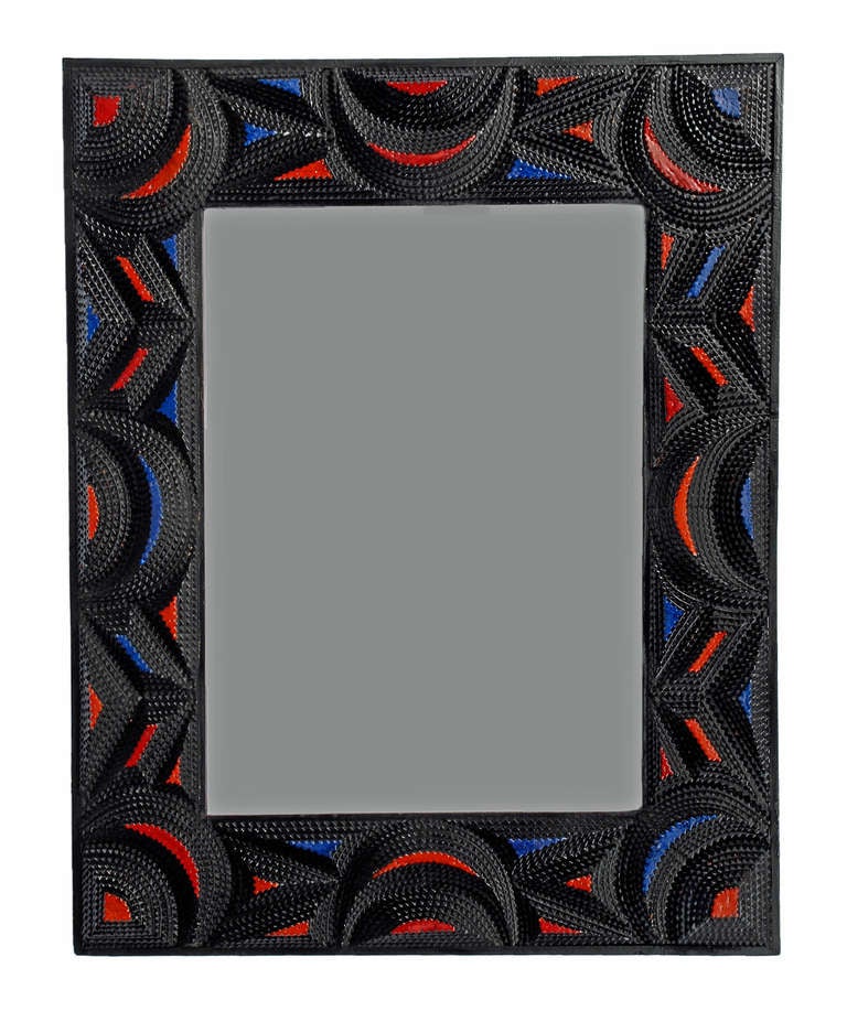 Impressive Tramp Art Mirror with Painted Highlights