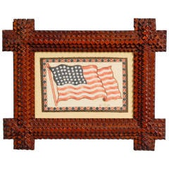 Tramp Art Frame with American Flag Flannel