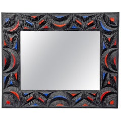 Impressive Tramp Art Mirror with Painted Highlights