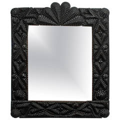 Tramp Art Mirror with Fan Top and Hearts