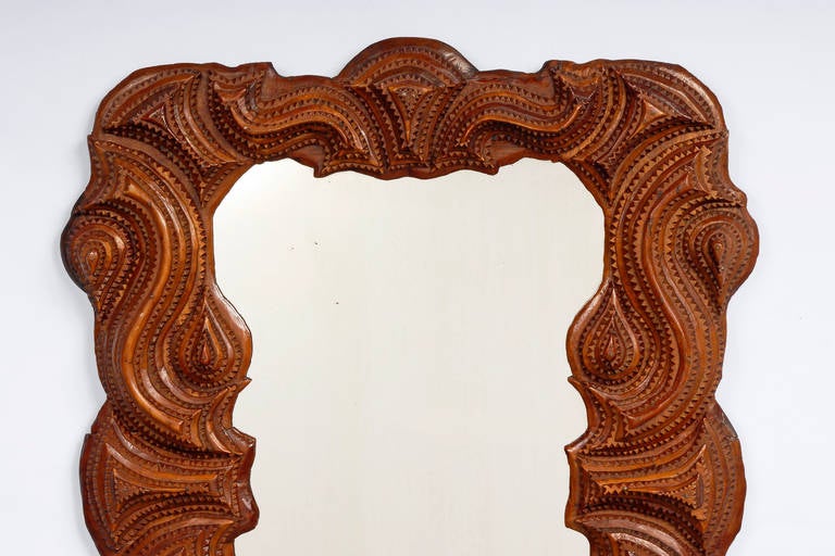 Majestic Tramp Art Mirror with Fluid Elements