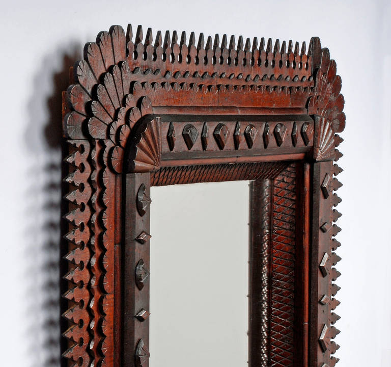 Impressive Tramp Art Mirror with Points Surround For Sale 1