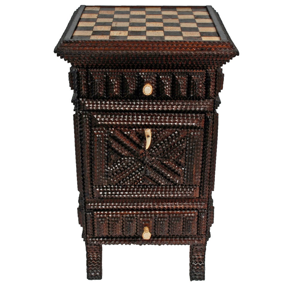 Fine Tramp Art Game Board Topped Stand with Drawers