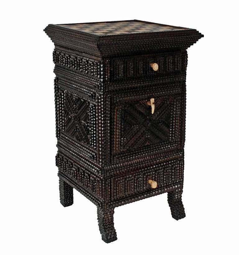 Fine Tramp Art Game Board Topped Stand with Drawers