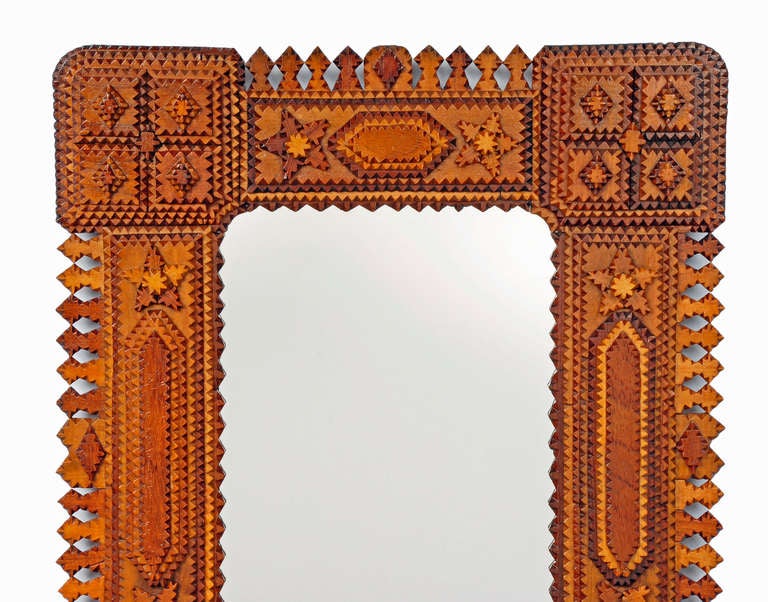 Tramp Art Mirror with Stars and Points Surround