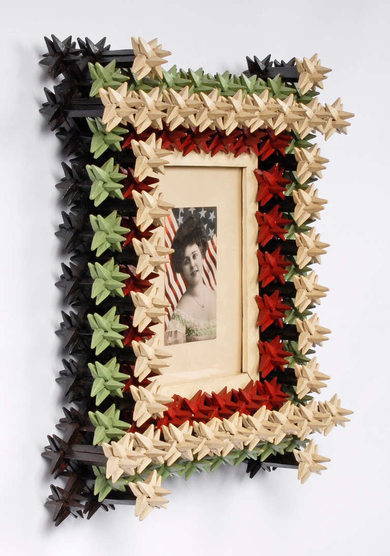 Folk Art Painted Crown of Thorns Frame with Patriotic Inspired Photograph