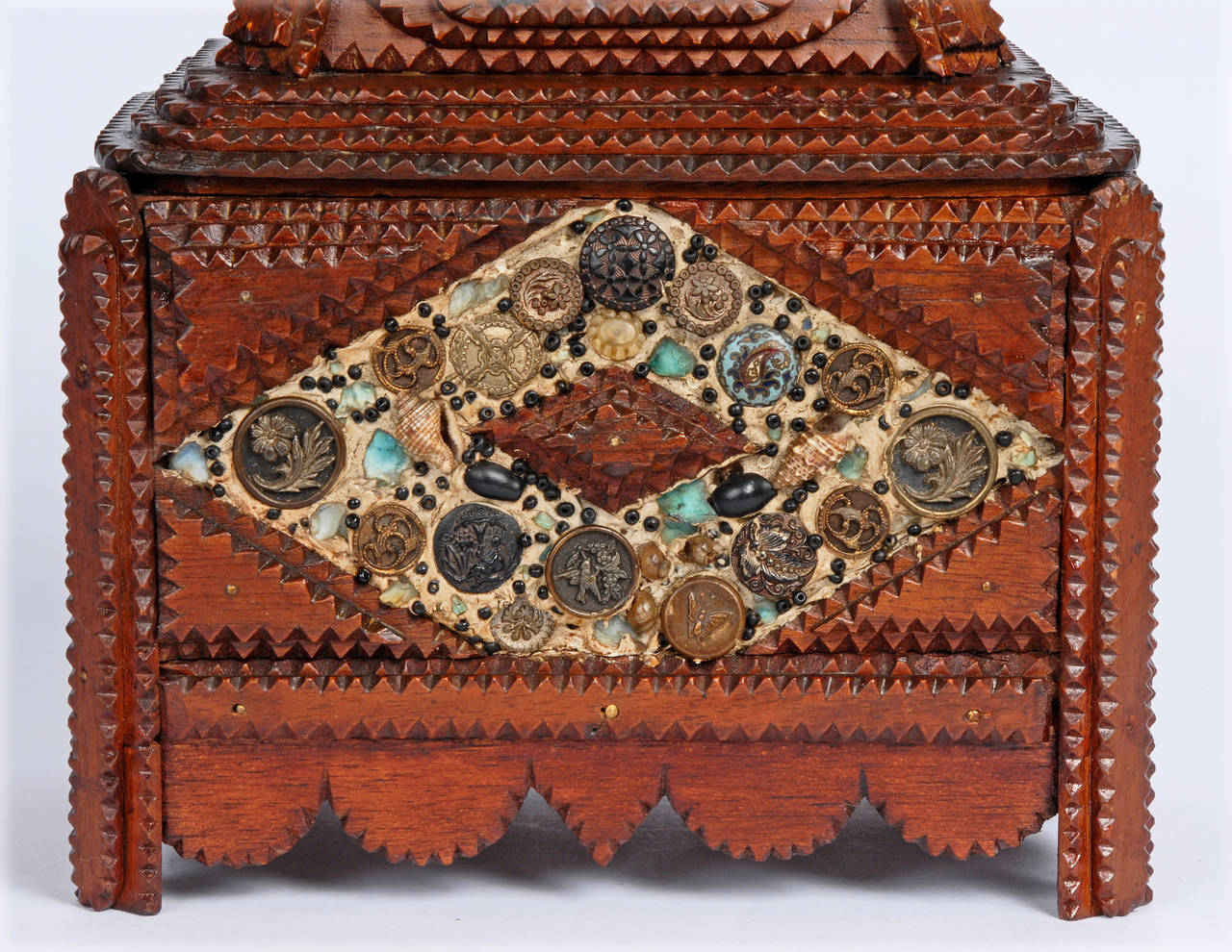 Wood Tramp Art Trinket Box with Memory Decoration