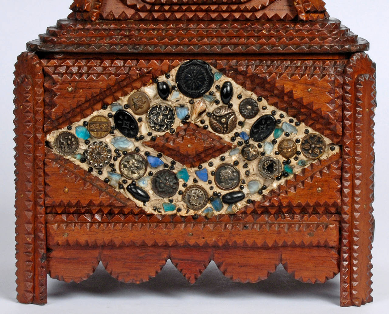 Late 19th Century Tramp Art Trinket Box with Memory Decoration