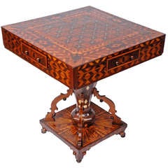 Masterful Folk Marquetry Game Table with Drawers