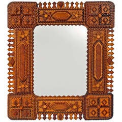 Tramp Art Mirror with Stars and Points Surround