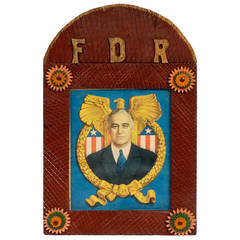 Patriotic 'FDR' Tramp Art Frame with Print, 1930s
