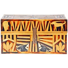 Superb Inlaid Folk Art Box with Figural Carvings