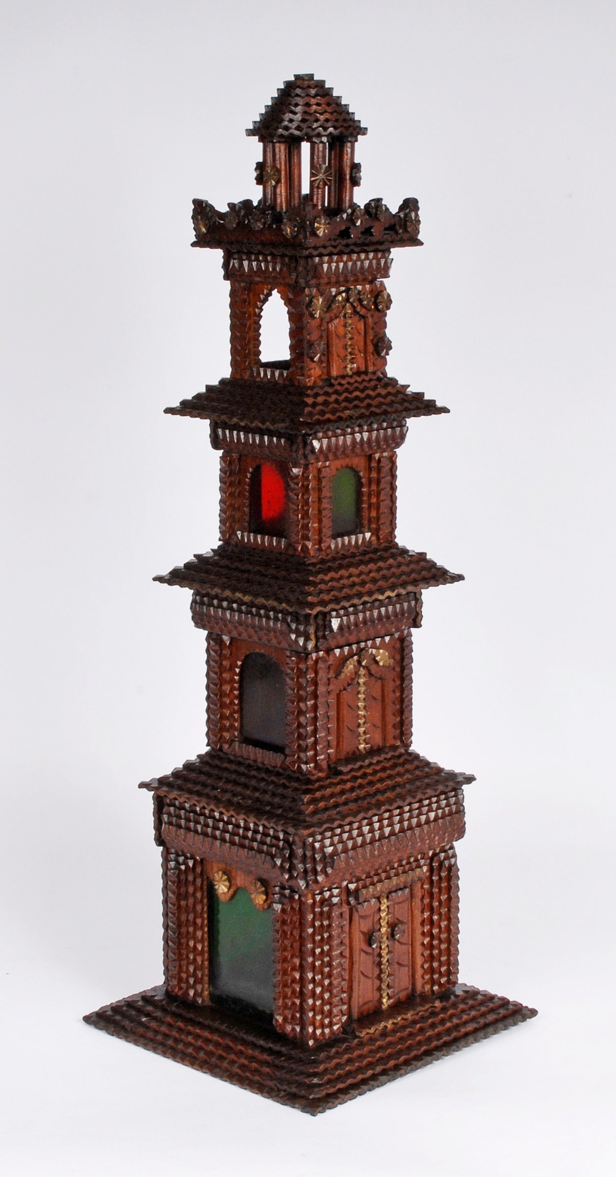 Tramp Art House Shaped Box and Tower on Platform For Sale 3