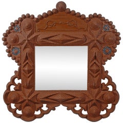 Fine Tramp Art Mirror with Open Work and Hearts