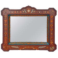 Impressive Tramp Art Mirror with Figural Carvings Dated '1912'