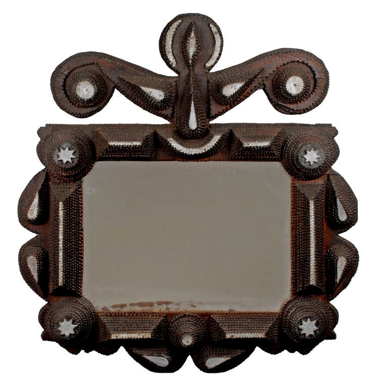 Fine Tramp Art Mirror Frame with Painted Highlights  & Published
