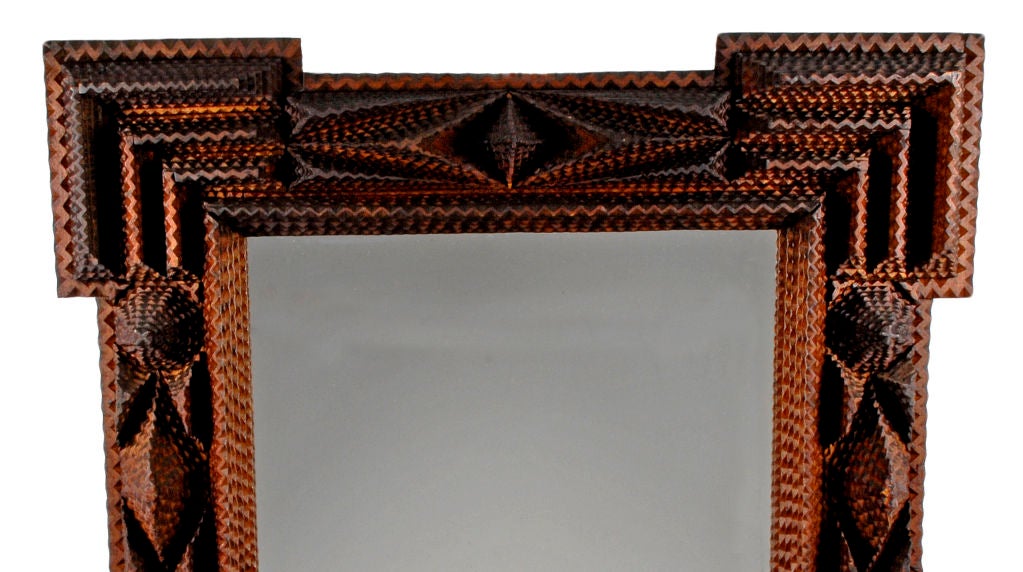 Bold Dynamic Tramp Art Mirror Frame w Deep Layering Dated 1913