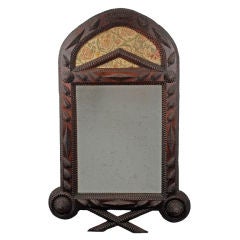 Fanciful Tramp Art Mirror Frame with Arched Top