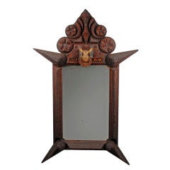 Masterful Tramp Art 'Deer Head' Frame Dated 1912 & Published
