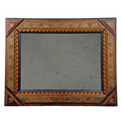 Fine Tramp Art Polychrome Mirror Frame with Impressed Leaves