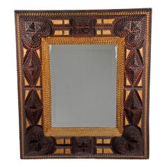 Superb Tramp Art Painted Mirror Frame with Hearts