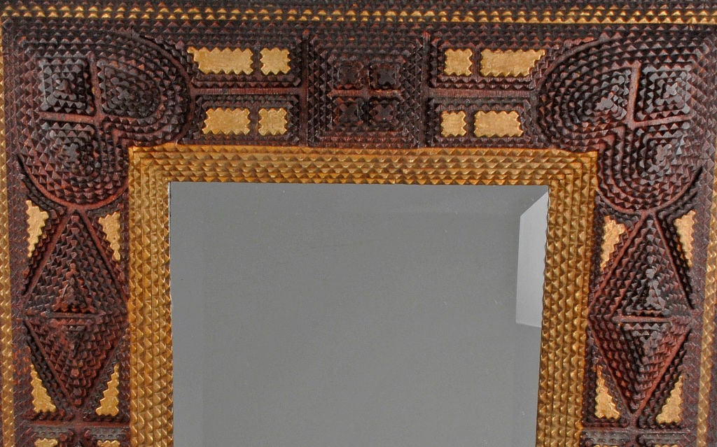 Superb Tramp Art Painted Mirror Frame with Hearts