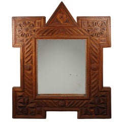 Bold Robust Tramp Art Mirror Frame with Heart Crest
