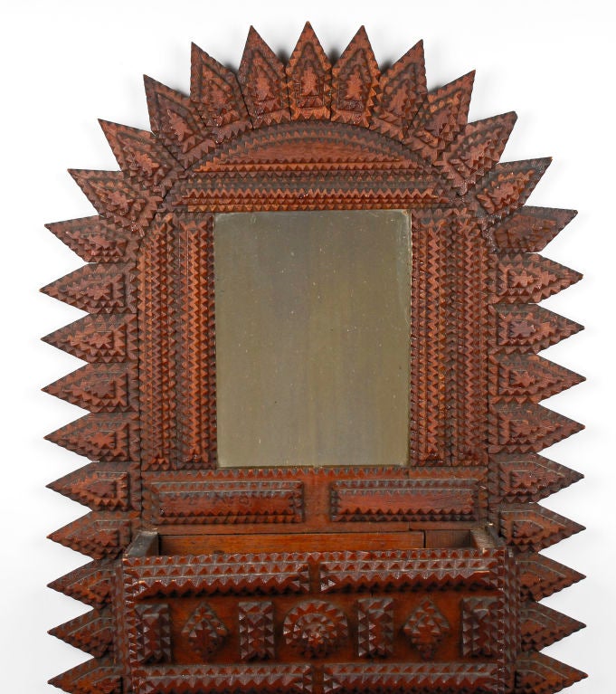 Fine Tramp Art Point Surround Wall Pocket with Mirror