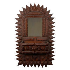 Fine Tramp Art Point Surround Wall Pocket with Mirror