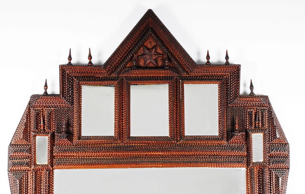 Robust Tramp Art Multi Mirror Frame with Carved Star & Points