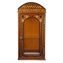 Antique Handsome Folk Marquetry & Tramp Art  Curio Cabinet