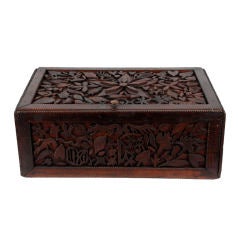 Outstanding Tramp Art Box w Hearts, Leaves & Fantasy Images