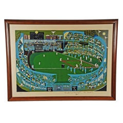 Original Ralph Fasanella Silk Screen 'Baseball Park' 1974 Signed