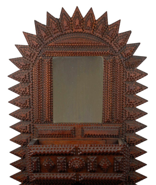 Superb Tramp Art Point Surround Wall Pocket with Mirror