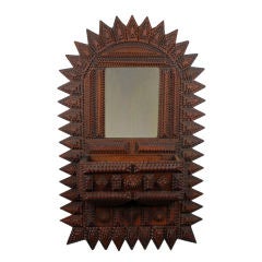 Superb Tramp Art Point Surround Wall Pocket with Mirror