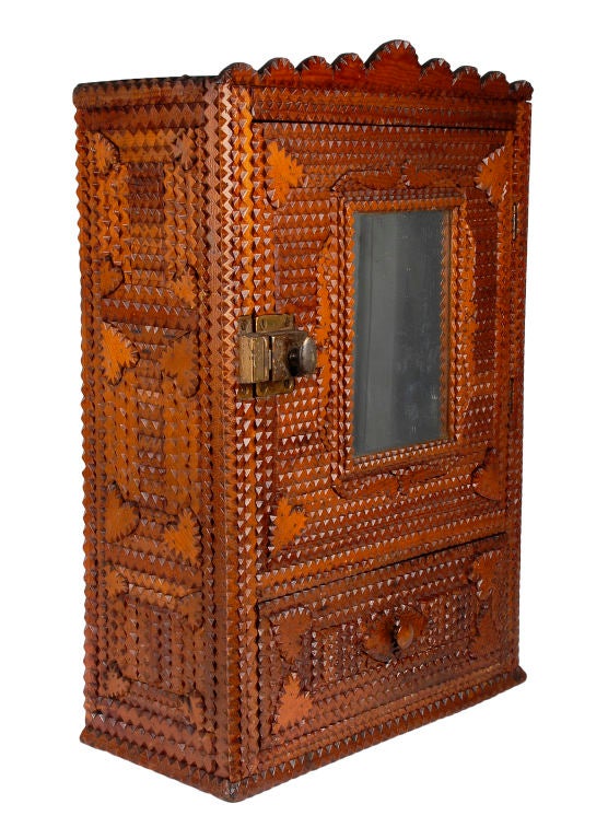 Superb Tramp Art Cabinet with Hearts in the Flat Mosaic Style