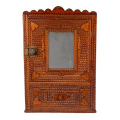 Superb Tramp Art Cabinet with Hearts in the Flat Mosaic Style