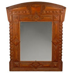 Wonderful Tramp Art Rounded Top Mirror Frame