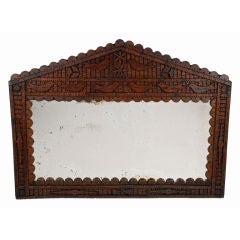 Antique Excellent Tramp Art Mirror Frame with Carved Birds