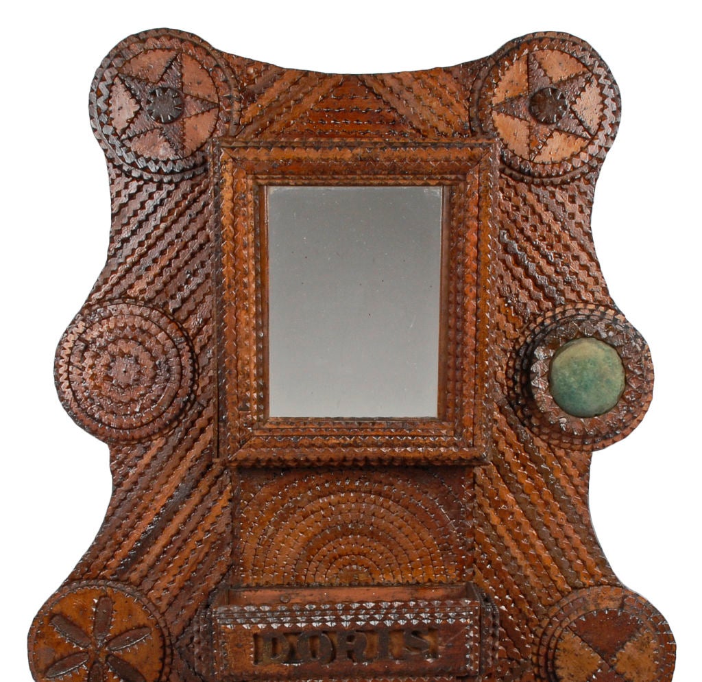 Fine Tramp Art Flat Mosaic Work Wall Cabinet with Stars