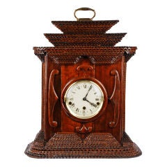 Charming Tramp Art Mantle Clock Case with Large Heart on Back
