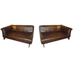Pair Left and Right Brazilian Rosewood and Leather Sofas