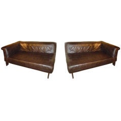 Pair Left and Right Brazilian Rosewood and Leather Sofas