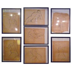 Set of 7 Charcoal Academic Studio Sketches Nudes Male and Female