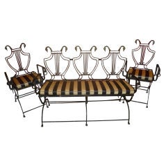 3 Piece Garden Suite of Iron and Brass with Swans, Lyres & Paws
