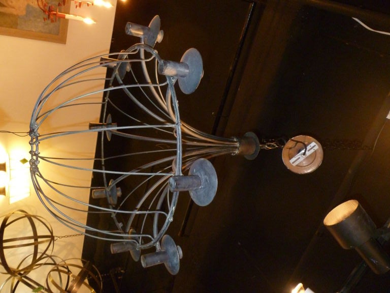 Wrought Iron 8 Light Chandelier in Open Basket Shape