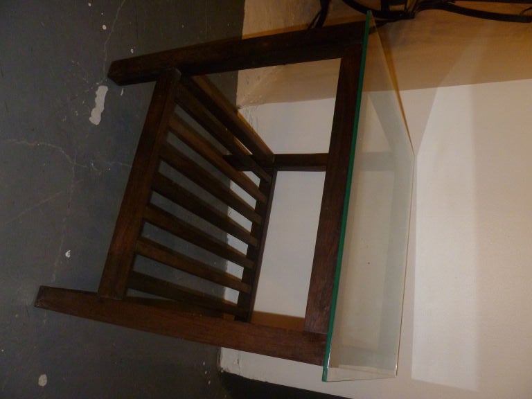 Pair Brazilian Jacaranda Tables with Glass Tops